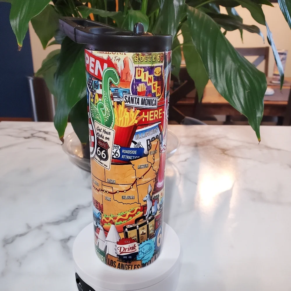 ROUTE 66 Map & Signs 20oz Tumbler  with duo lids 🎉sale